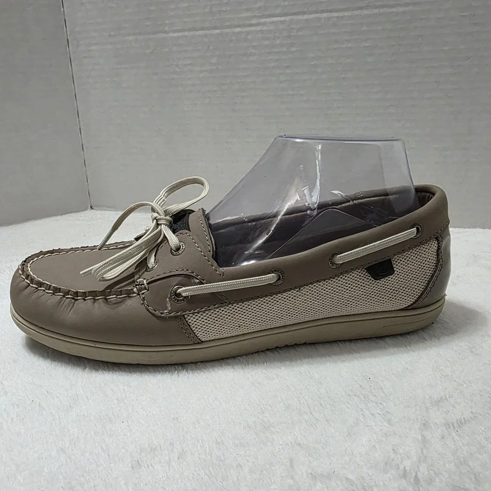 Sperry Top Sider Boat Shoes‎ Women 9.5 M Angelfish SlipOn Beige Leather STS94056